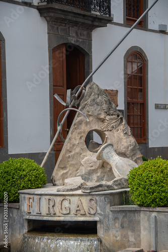 Firgas fountain with traditional water jug sculpture in Gran Canaria, Canary Islands, Spain