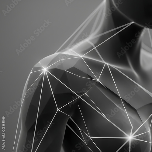 Abstract human form with glowing geometric connections representing digital networking and health concepts