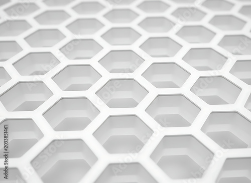Hexagonal pattern with soft light and selective focus for scientific or tech concepts
