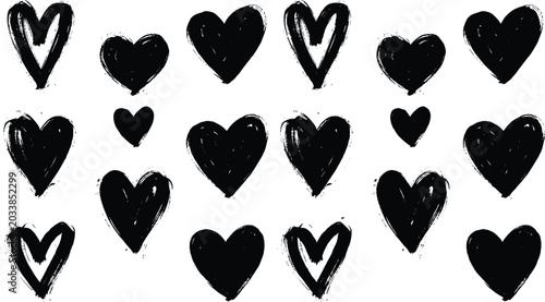 Tableau sur toile Collection of artistic black heart silhouette illustrations with solid and brush
