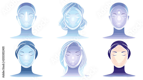 Fotografie Abstract Representation of Diverse Female Faces in Colorful Gradient Illustratio