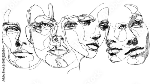 Foto Abstract Representation of Multiple Faces Expressing Diverse Emotions and Intera