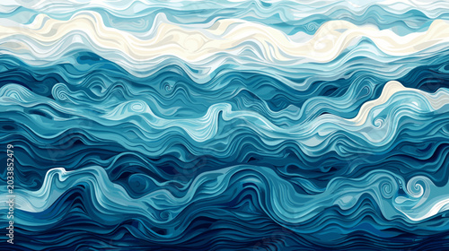 Fotografie Abstract Representation of Ocean Waves in Varying Shades of Blue and White Water