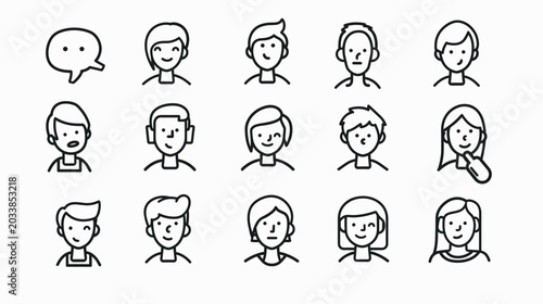 Fotografie Collection of Cartoon Faces Expressing Various Emotions and Gestures in a Simple
