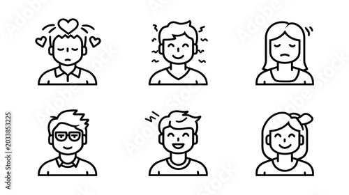 Fotografija Collection of Cartoon Faces Expressing Various Emotions Including Happiness Love