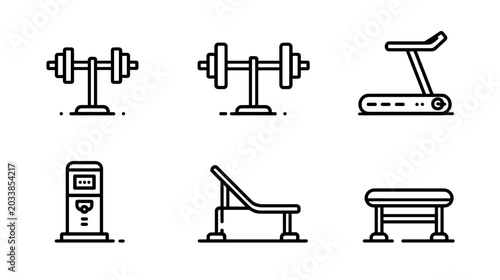 Фотография Collection of Fitness Equipment Including Dumbbells Treadmill and Weight Bench f