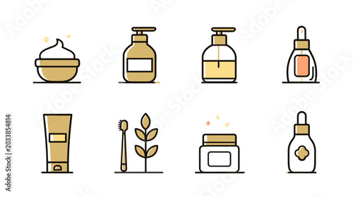Foto Collection of Minimalist Cosmetic and Skincare Icons Featuring Natural and Clean