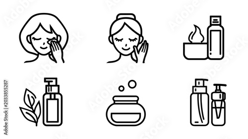 Bild auf Leinwand Collection of Minimalist Icons Representing Skincare Products and Facial Treatme