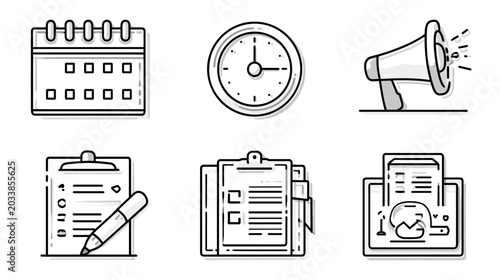 Foto Collection of Office and Planning Icons Representing Schedule Deadline Reminder