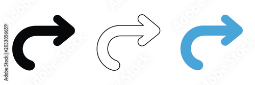 Fotografía Curved Arrow Icon Set Representing Direction Change and Flow with Downward Point
