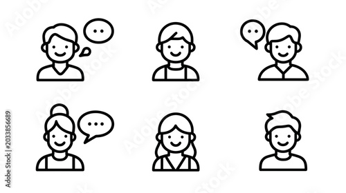 Quadro em tela Collection of Six Simple Line Icons Representing Various Human Expressions and C