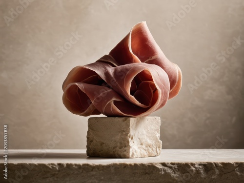 Slices of prosciutto crudo and gourmet cured meats served on a wooden board, antipasto appetizer concept