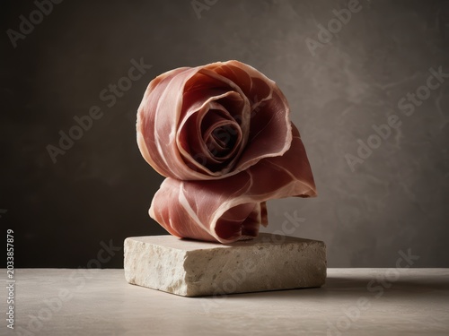 Slices of prosciutto crudo and gourmet cured meats served on a wooden board, antipasto appetizer concept