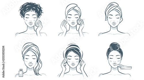 Foto Collection of Women Performing Various Skincare Routines and Facial Treatments i