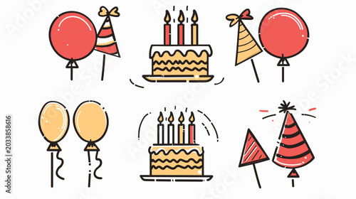 Canvastavla Colorful Celebration Elements Including Balloons, Party Hats, and Delicious Birt