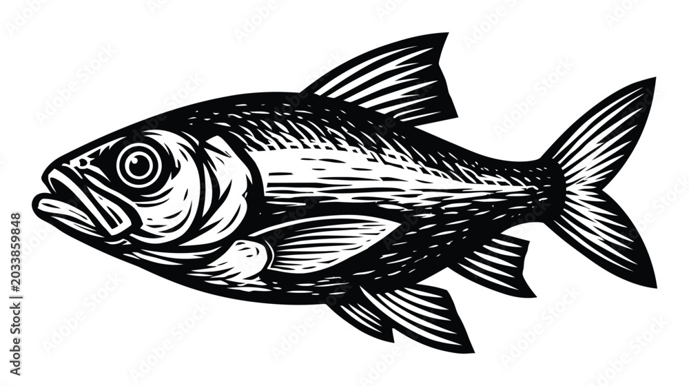Fototapeta premium Detailed fish black and white woodcut engraving style marine