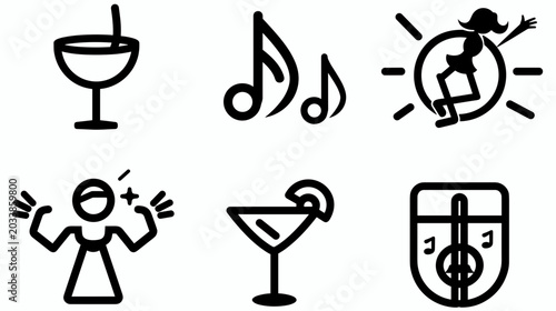 Foto Colorful Icons Representing Celebration and Enjoyment with Cocktails and Music E