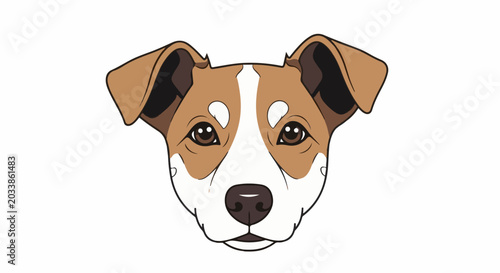 Stylized portrait of a brown and white dog's face with floppy ears