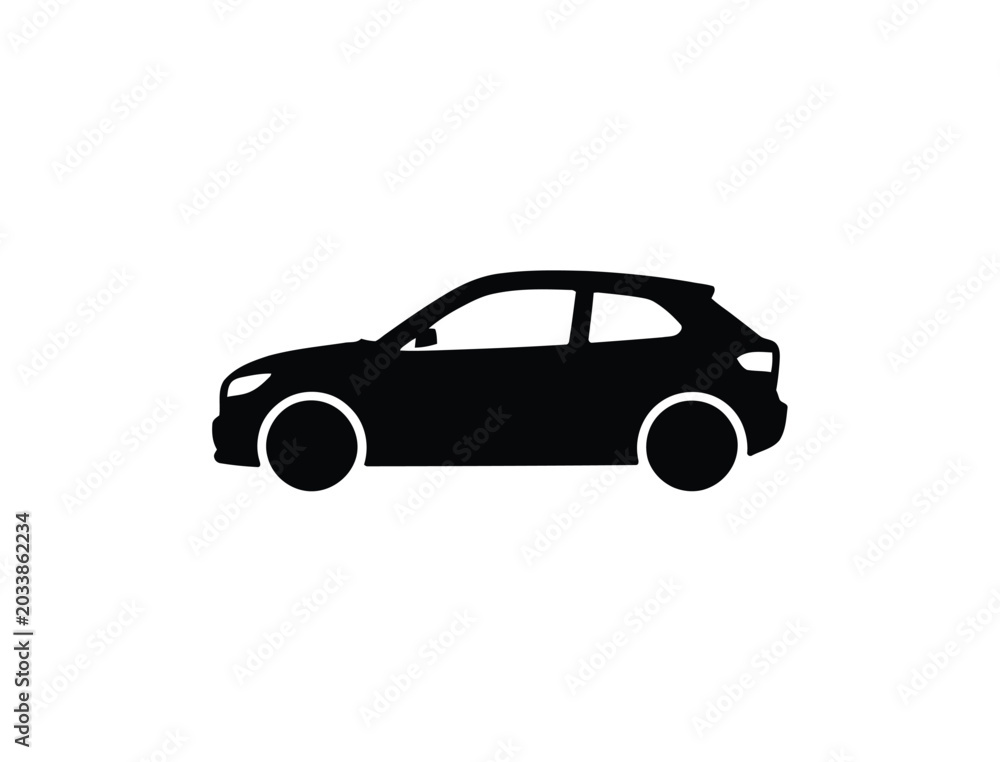 Obraz premium Black silhouette profile of a compact hatchback car side view icon