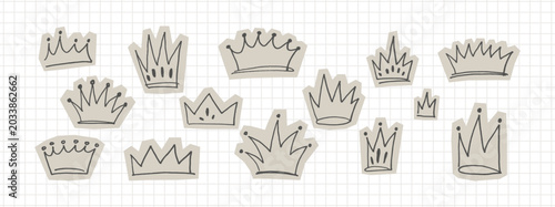 Quadro su tela Hand-drawn crown doodles and royal king symbols