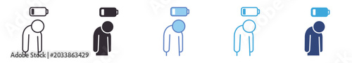 Photography Low Battery Energy Icon Set , exhausted person with battery symbol, fatigue stat
