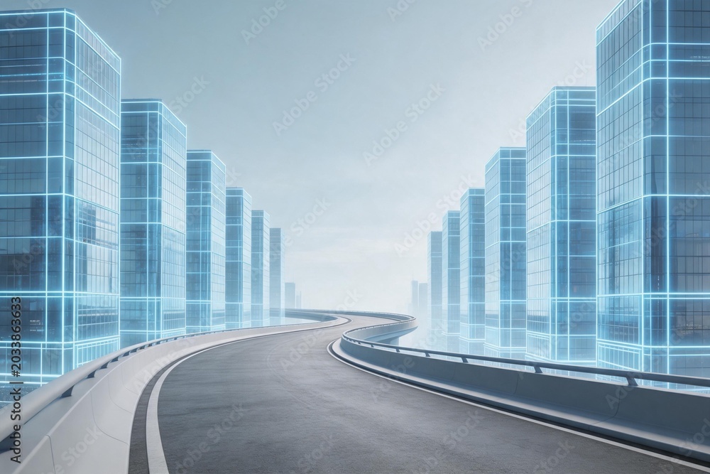 Fototapeta premium Futuristic cityscape with glowing buildings
