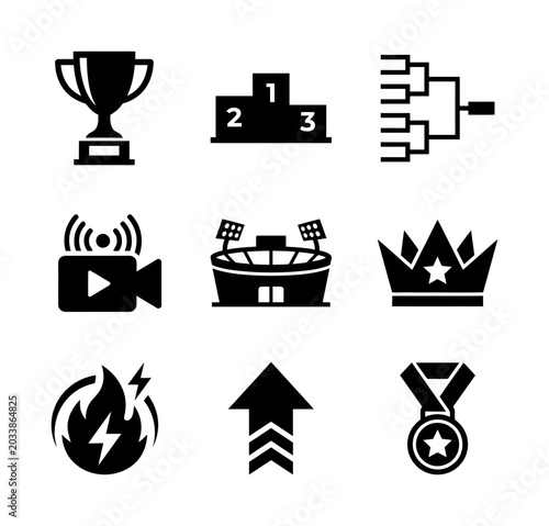 Championship, trophy, achievement icons, sports, awards, 9 vector graphics