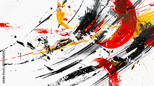 Fotografija Dynamic Abstract Artwork with Bold Red and Yellow Brushstrokes Against a White B