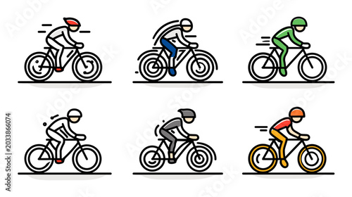 Bild auf Leinwand Dynamic Illustration of Six Cyclists Racing on Bicycles in Various Colors with S