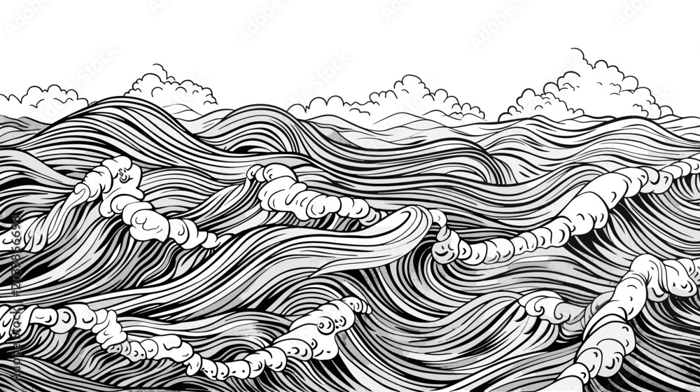 Fototapeta premium Dynamic Ocean Waves Illustration in Black and White Capturing Natural Motion and Turbulence