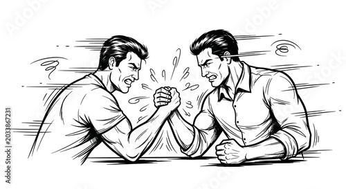 Fotografie Arm Wrestling Match: Two Men Face Off in Intense Competition