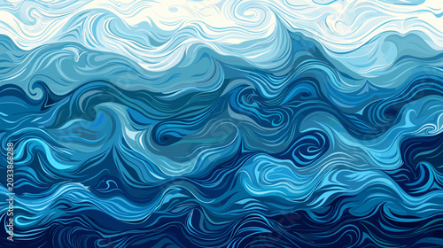 Tableau sur toile Dynamic Waves in Shades of Blue and Teal Intertwining under a Bright Sky