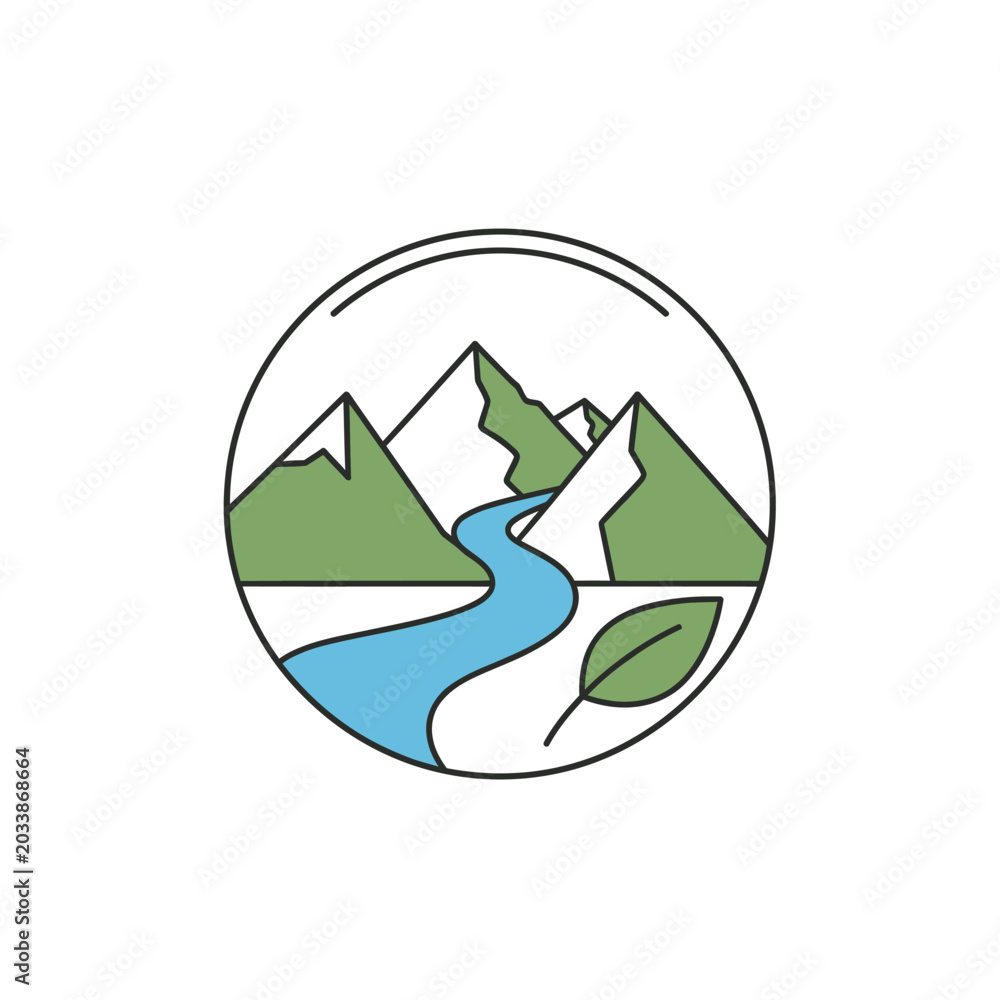 Fototapeta premium Mountain landscape with river and leaf.