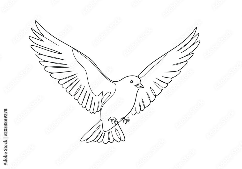 Fototapeta premium Minimalist continuous line art drawing of a flying dove