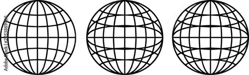 Bild auf Leinwand Three identical wireframe spheres with intersecting latitude and longitude lines