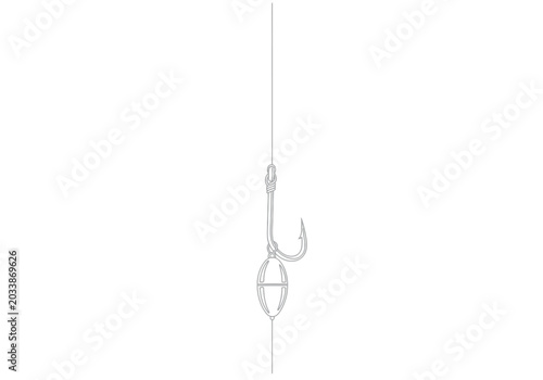 Photography Fishing line with hook and sinker weight detail with fishing gear with line art