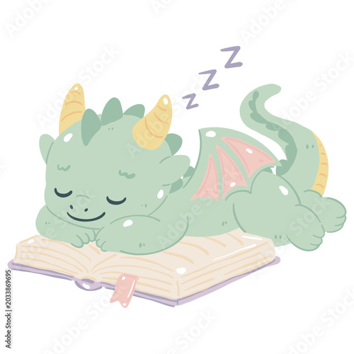 Cute Dragon Reading a Book Illustration