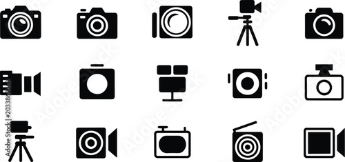 Quadro em tela Set of minimalist photography and videography equipment icons isolated on transp