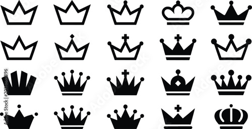 Canvastavla Set of royal crown icons and monarchy symbols in various detailed designs