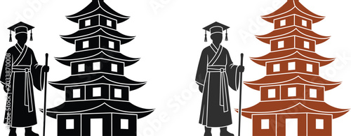 Graduate in traditional robe with pagoda  Teachers’ Day 