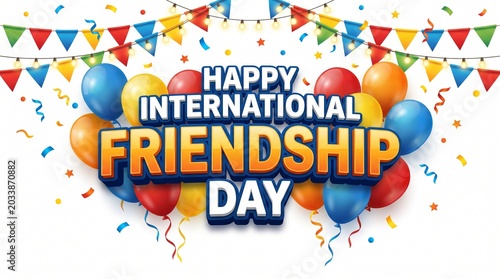 International friendship day celebration with balloons and festive decorations