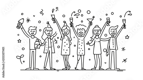 Photography Group of Friends Celebrating Together at a Festive Party with Drinks and Joyful