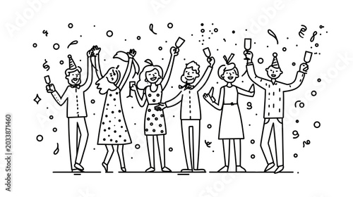 Valokuva Group of Friends Celebrating with Drinks and Confetti at a Vibrant Outdoor Party
