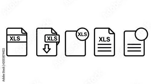 Five different file format icons representing various spreadsheet document types for digital organization and management tasks