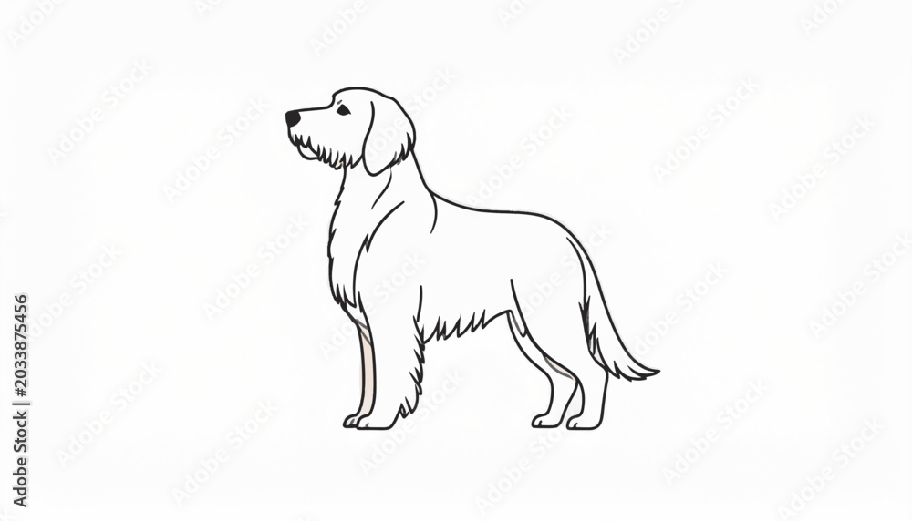 Fototapeta premium Line art of a fluffy dog standing profile, white background