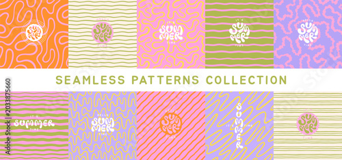 Tableau sur toile Groovy summer abstract seamless patterns set