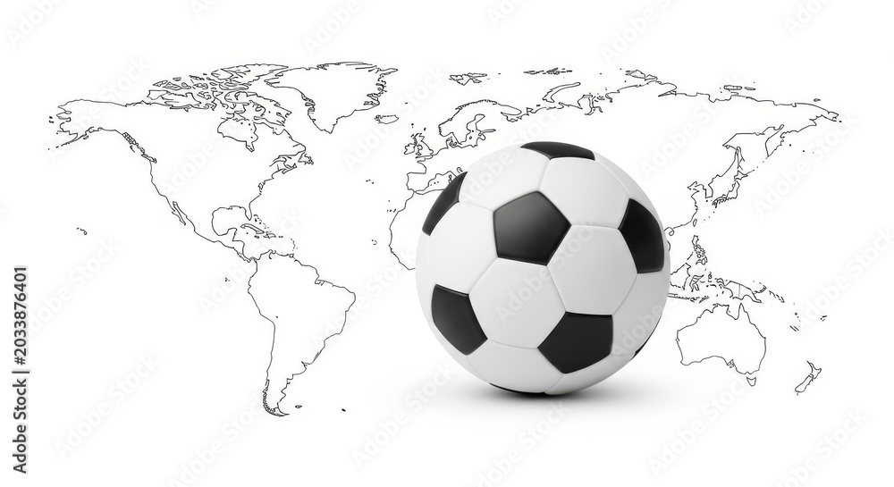 Fototapeta premium Soccer ball on world map background.