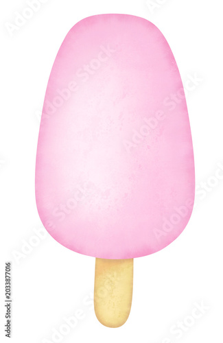 cute pink strawberry chocolate popsicle ice cream watercolor cartoon illustration