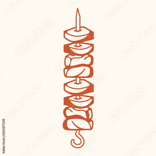 Canvas Print Minimalist shish kebab line art illustration, skewer outline with stacked pieces