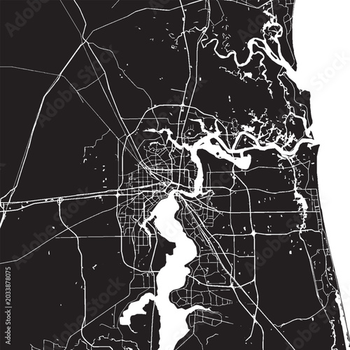 Foto Jacksonville Florida Vector Map, Detailed City Street Map Black and White Minima